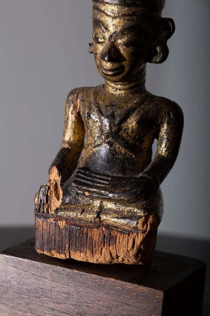 South East Asian Lacquered Wood Buddha, 19th Century photo Art