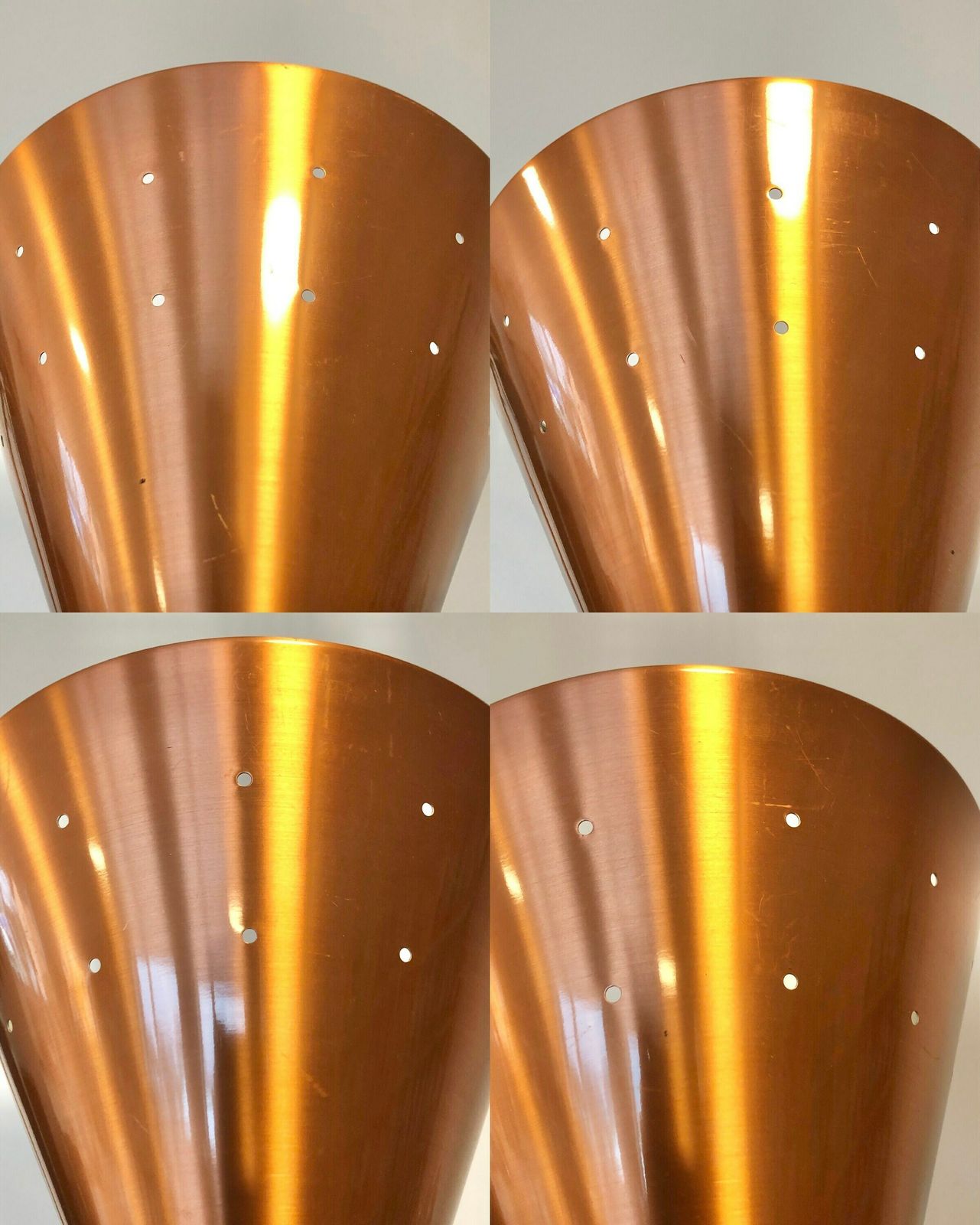 photo furniture Pair Of Gorgeous Vintage Design Ceiling Lamps From Denmark With Shades In Warm Copper Coloured Aluminium With Perforated Holes