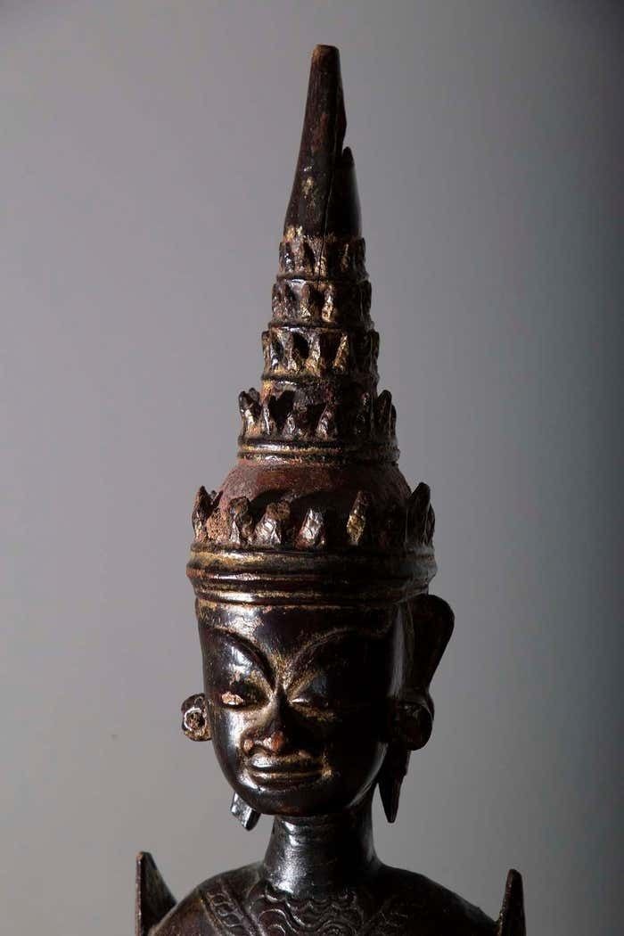 Antique Sculpture Wooden Buddha Mun From Thailand 19th Century photo Art