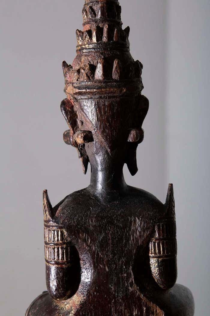 photo for sale Antique Sculpture Wooden Buddha Mun From Thailand 19th Century