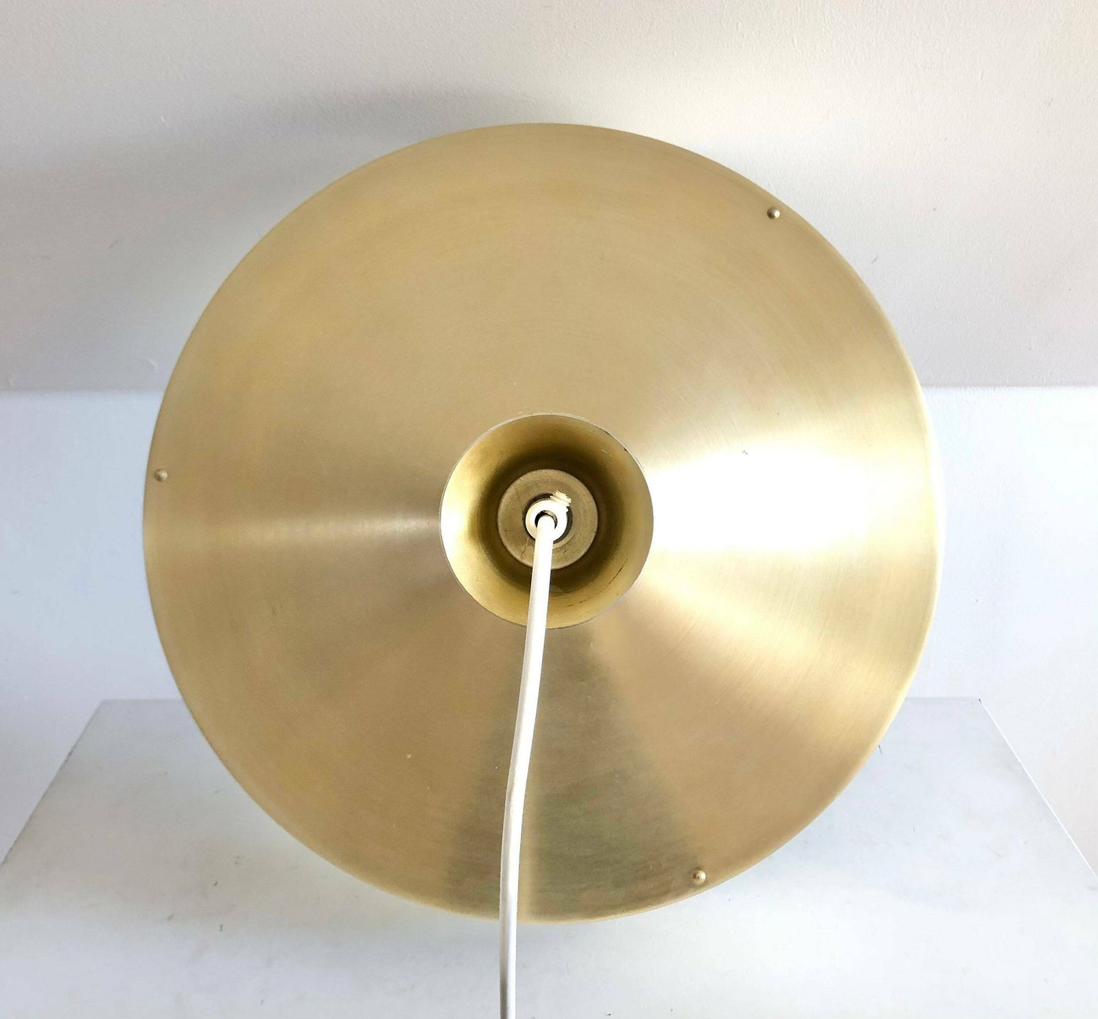 Danish Mid Century Modern Design Minimalist Ceiling Lamp With Gold Painted Metal Shade And Cool Gold Plastc Grid photo buy