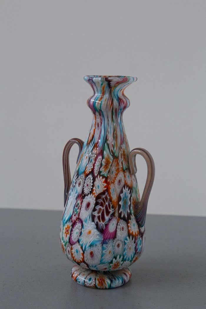 Murano Glass By Fratelli Toso Millefiori Vase Multicoloured photo for sale