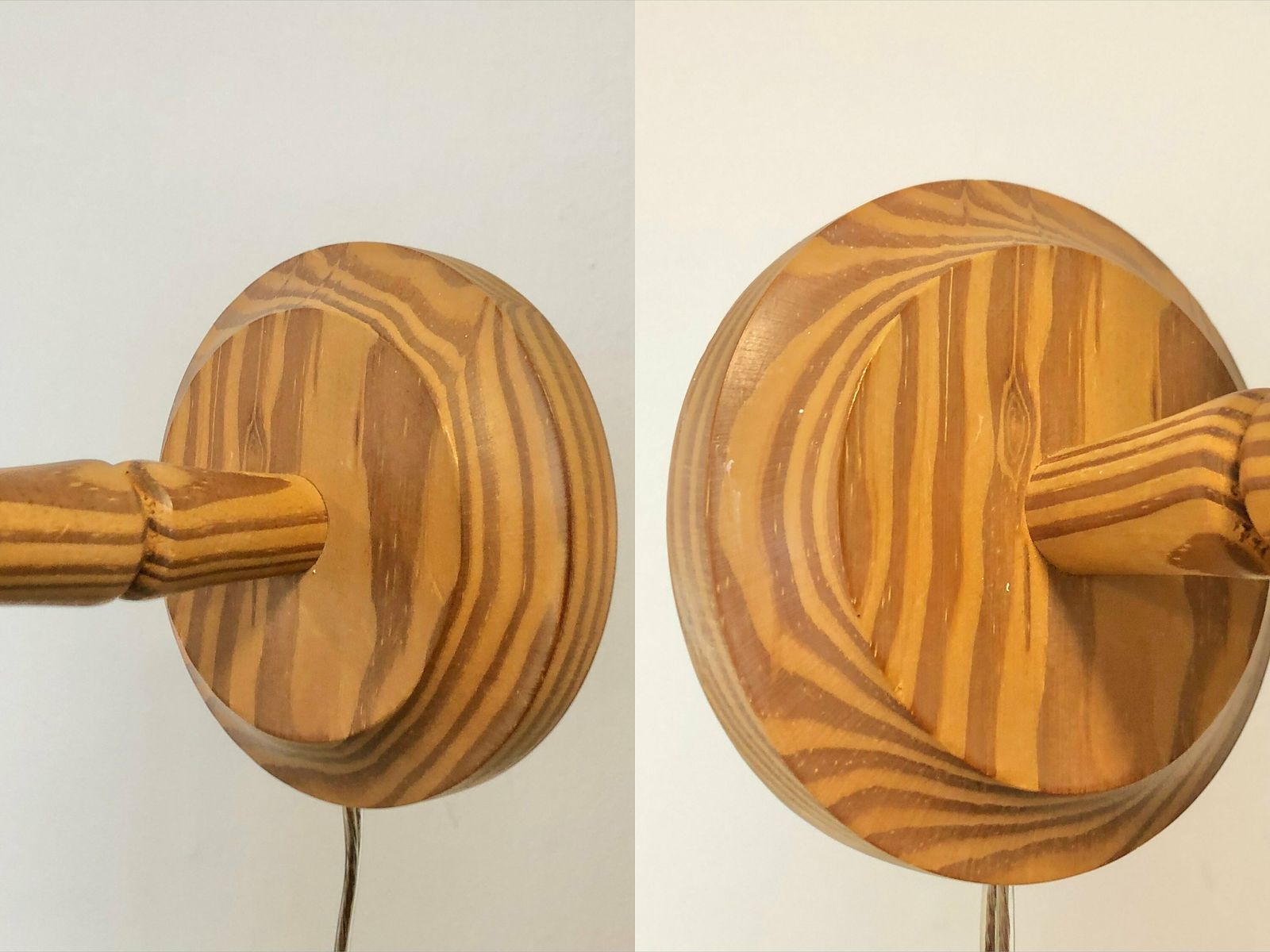 photo furniture Beautiful Mid Century Danish Wooden Wall Lamp With Carvings And Vintage Beige Fabric Shade