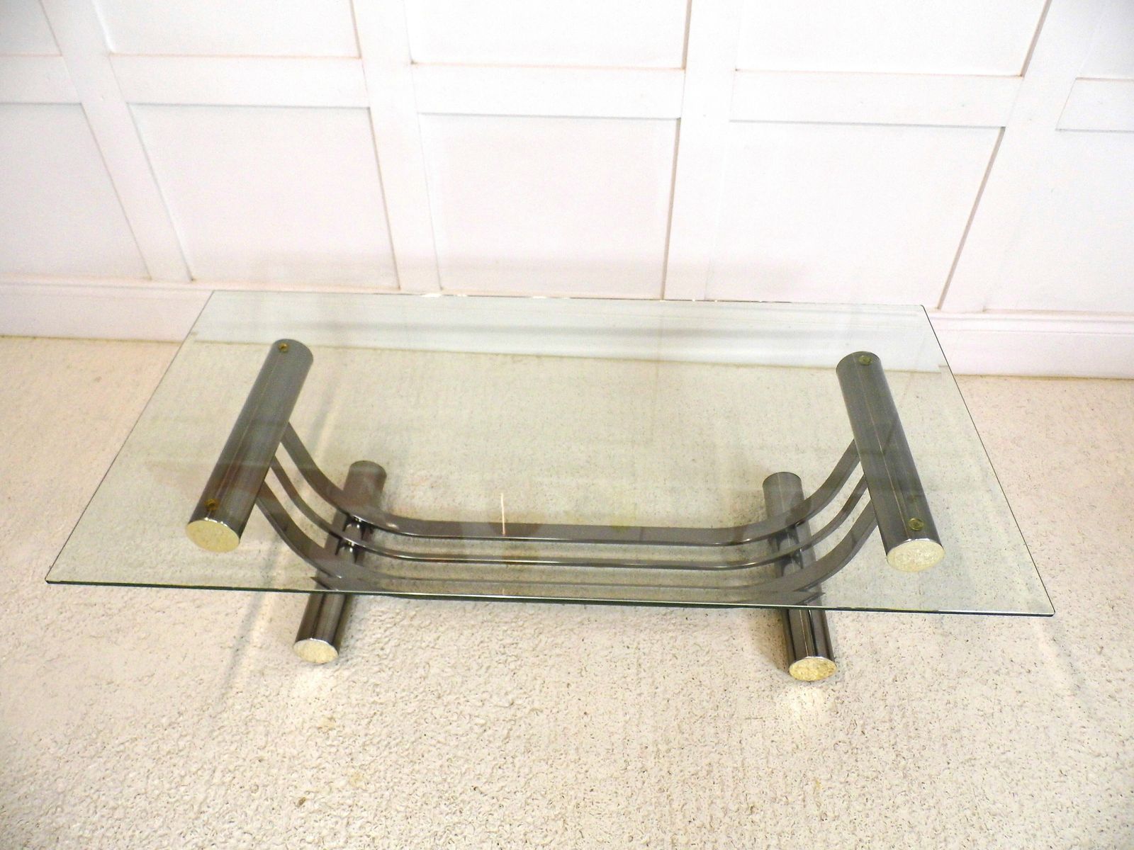 Designer Stylish American Ellipse Shaped Tubular Metal And Glass Table By Dia photo Furniture