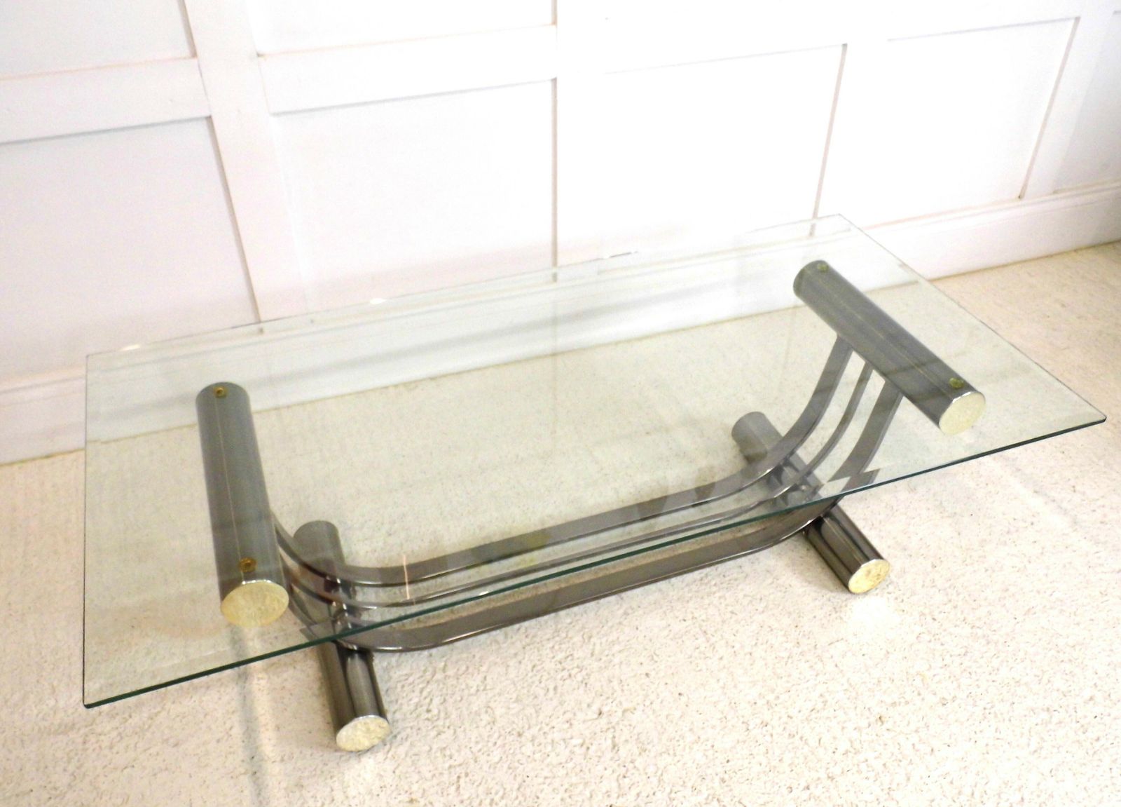 Designer Stylish American Ellipse Shaped Tubular Metal And Glass Table By Dia photo buy