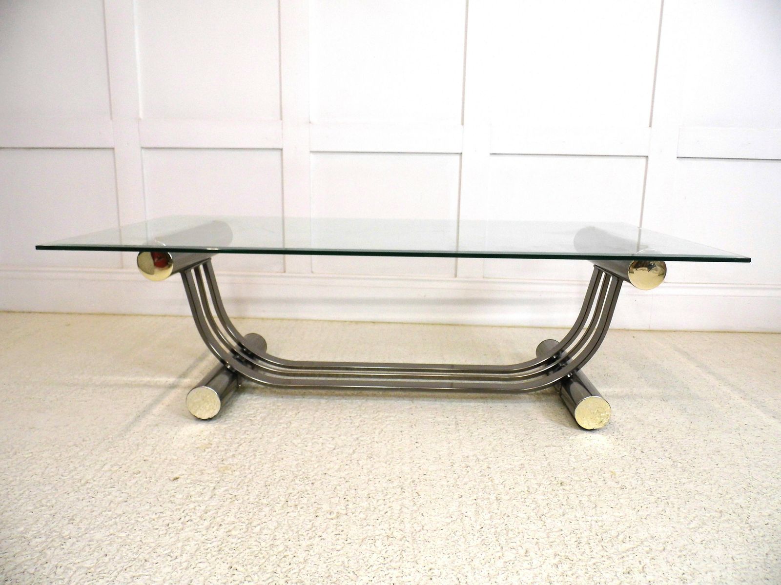 Designer Stylish American Ellipse Shaped Tubular Metal And Glass Table By Dia photo vintage