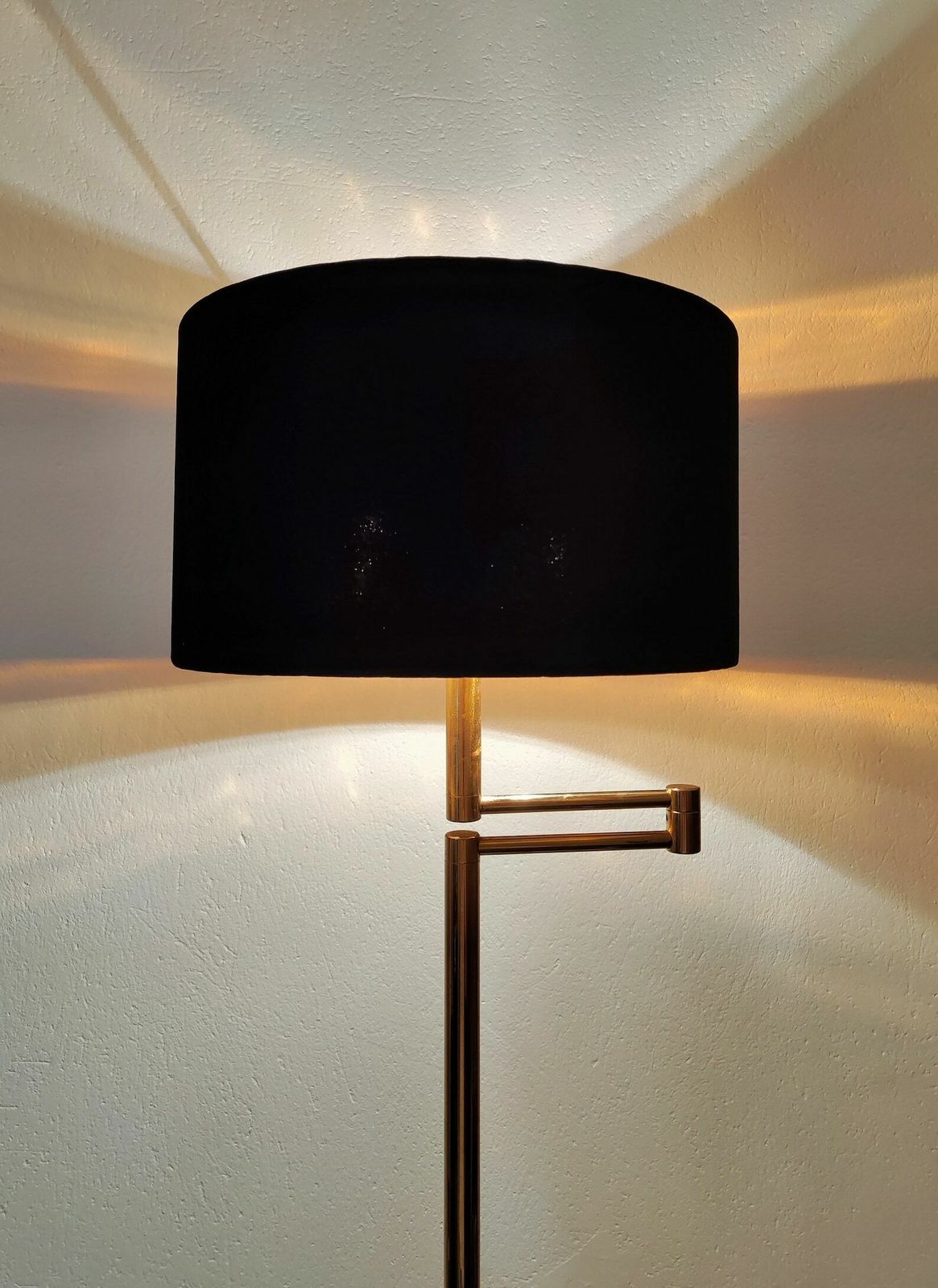 Mid Century Modern Brass Swing Arm Floor Lamp With Black Velvet Shade // Made Ij West Germany In 1960s