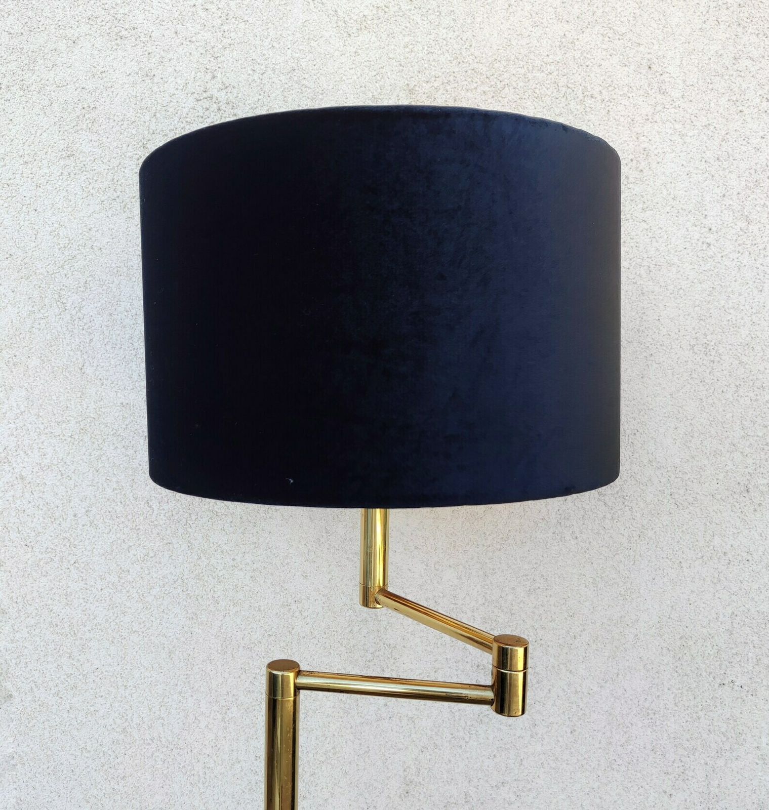 Mid Century Modern Brass Swing Arm Floor Lamp With Black Velvet Shade // Made Ij West Germany In 1960s photo buy