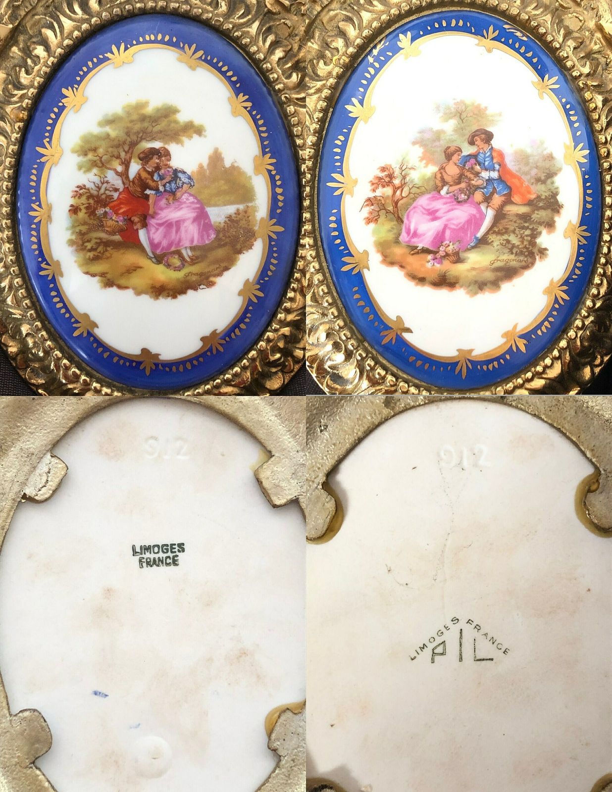 Pair Of French Mid Century Limoges Vintage Wall Lamps With Beautiful Porcelain Plates And Brass Wall Mounts photo vintage