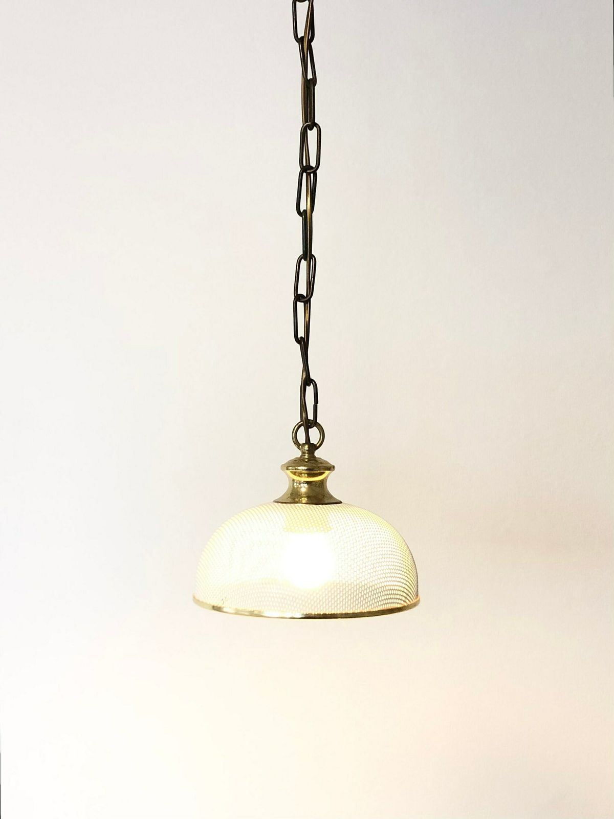 Danish Vintage Ceiling Lamp In White Perforated Metal And Great Design Details In Brass And Gold photo furniture