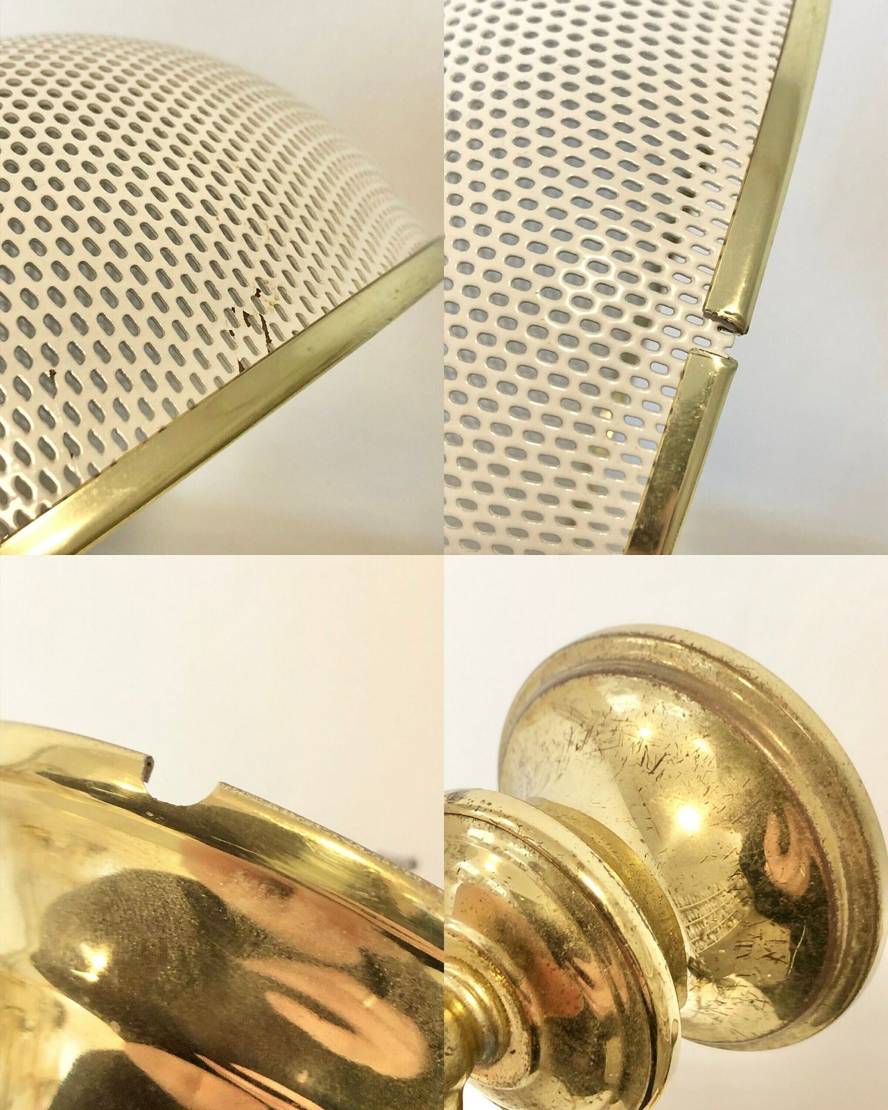 Danish Vintage Ceiling Lamp In White Perforated Metal And Great Design Details In Brass And Gold photo vintage