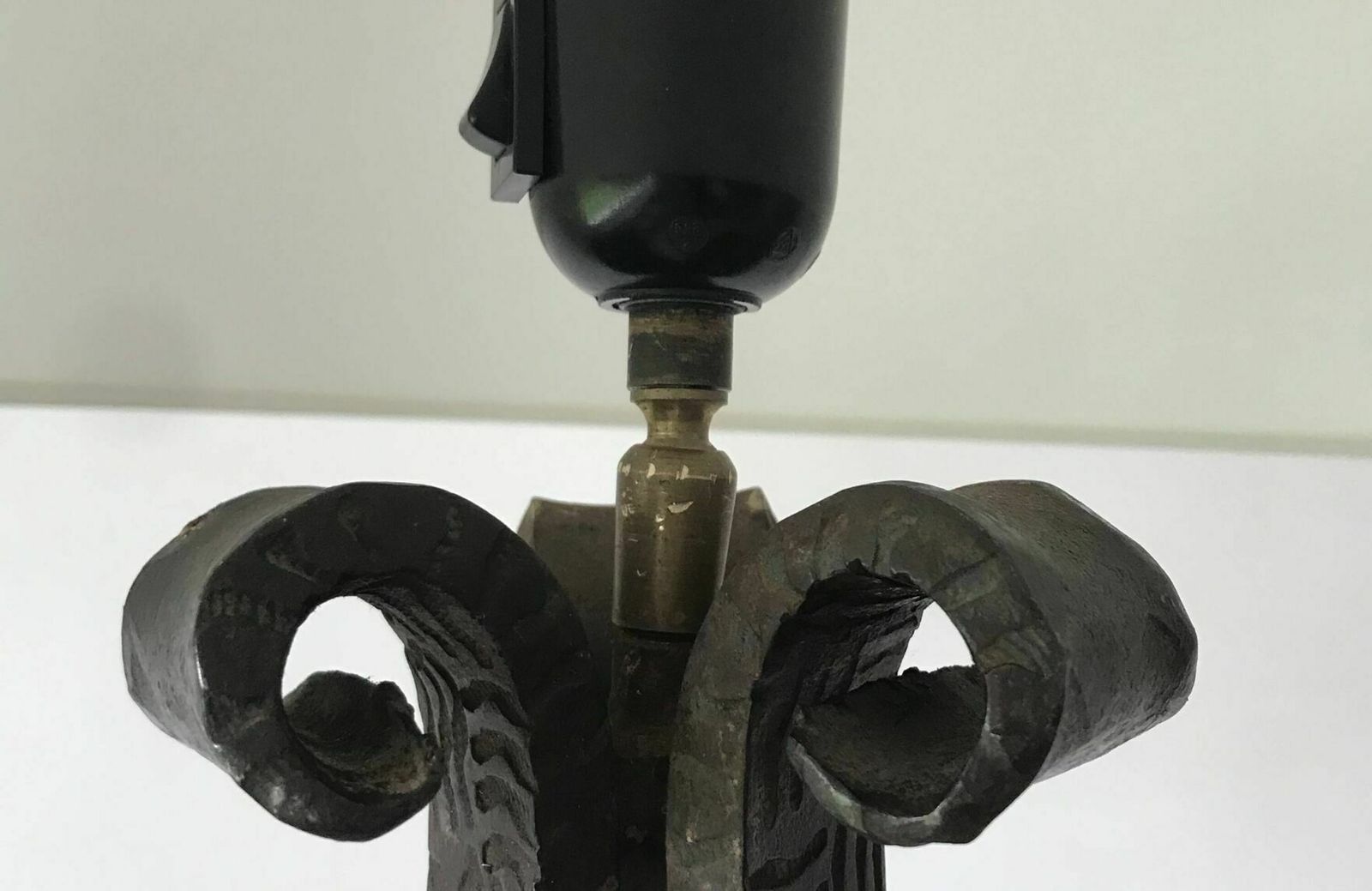 photo for sale Art Deco Wrought Iron Floor Lamp Decorated With Flowers, Circa 1930.