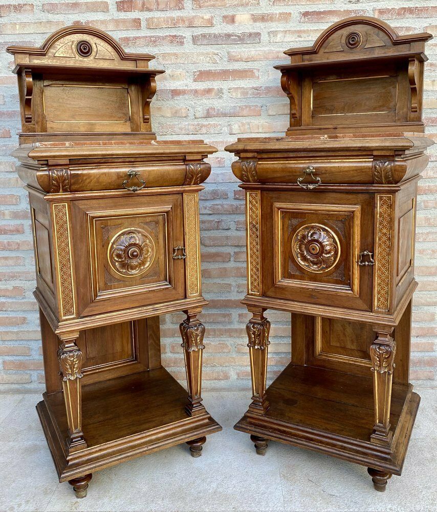 19th Century French Marble Top Bedside Tables, 1890s, Set Of 2 photo furniture