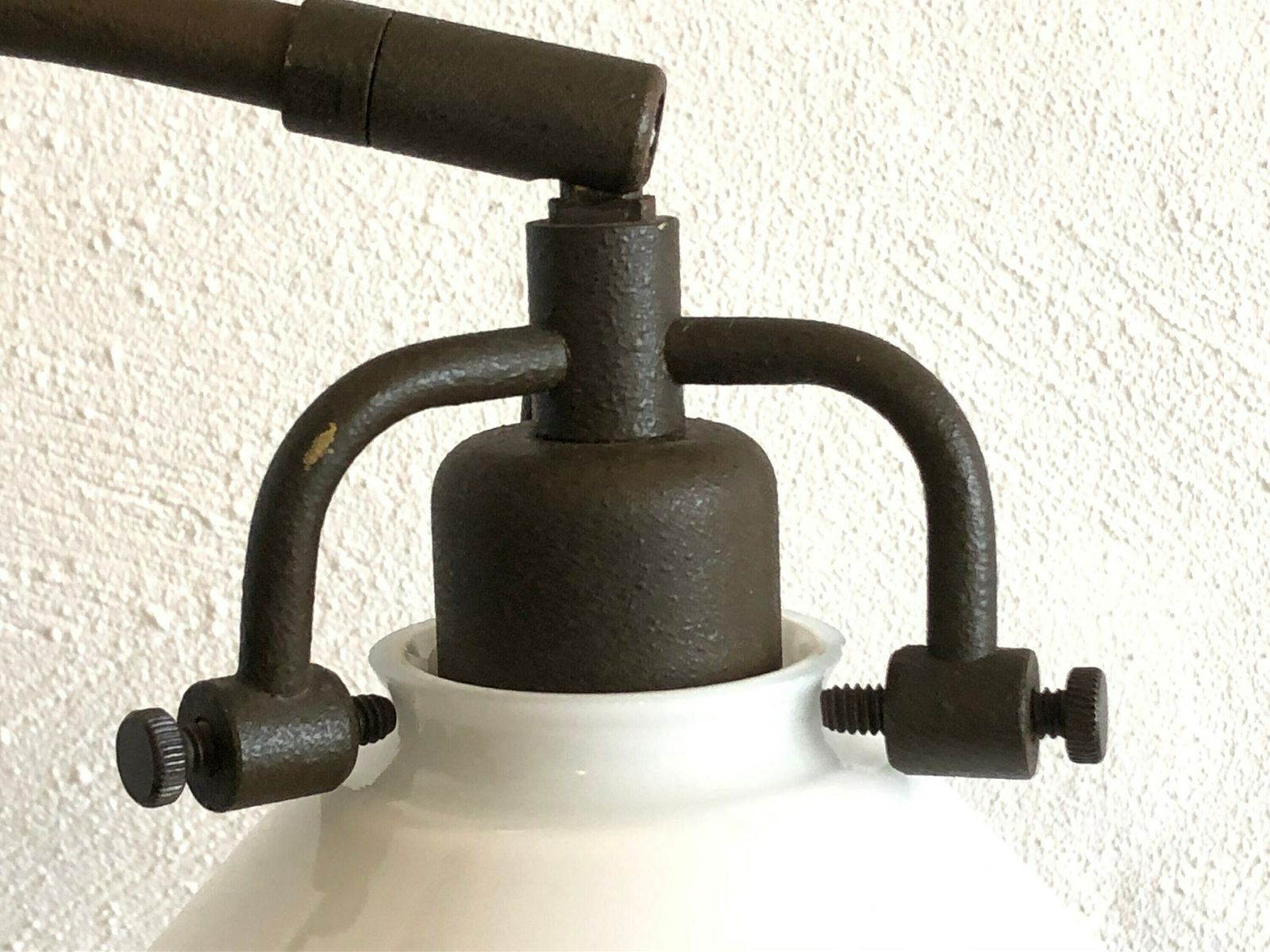 Vintage Danish Mid Century Table Lamp In Dark Brown Metal With Opal Glass Shade photo buy