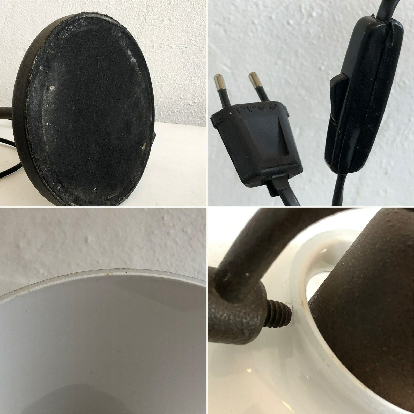 photo furniture Vintage Danish Mid Century Table Lamp In Dark Brown Metal With Opal Glass Shade