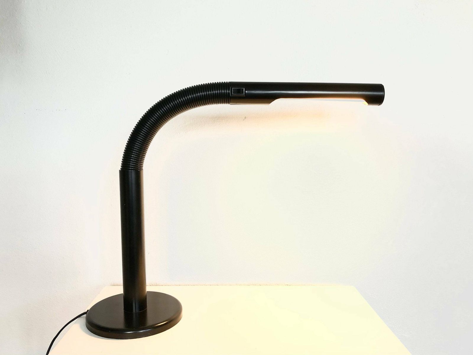 Minimalist Postmodern Tube Table Lamp In Black Painted Metal And Tubular Shapes With Flexible Arm