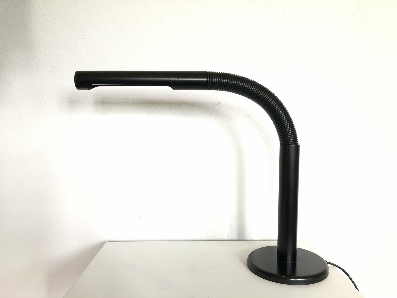 Minimalist Postmodern Tube Table Lamp In Black Painted Metal And Tubular Shapes With Flexible Arm photo Lighting