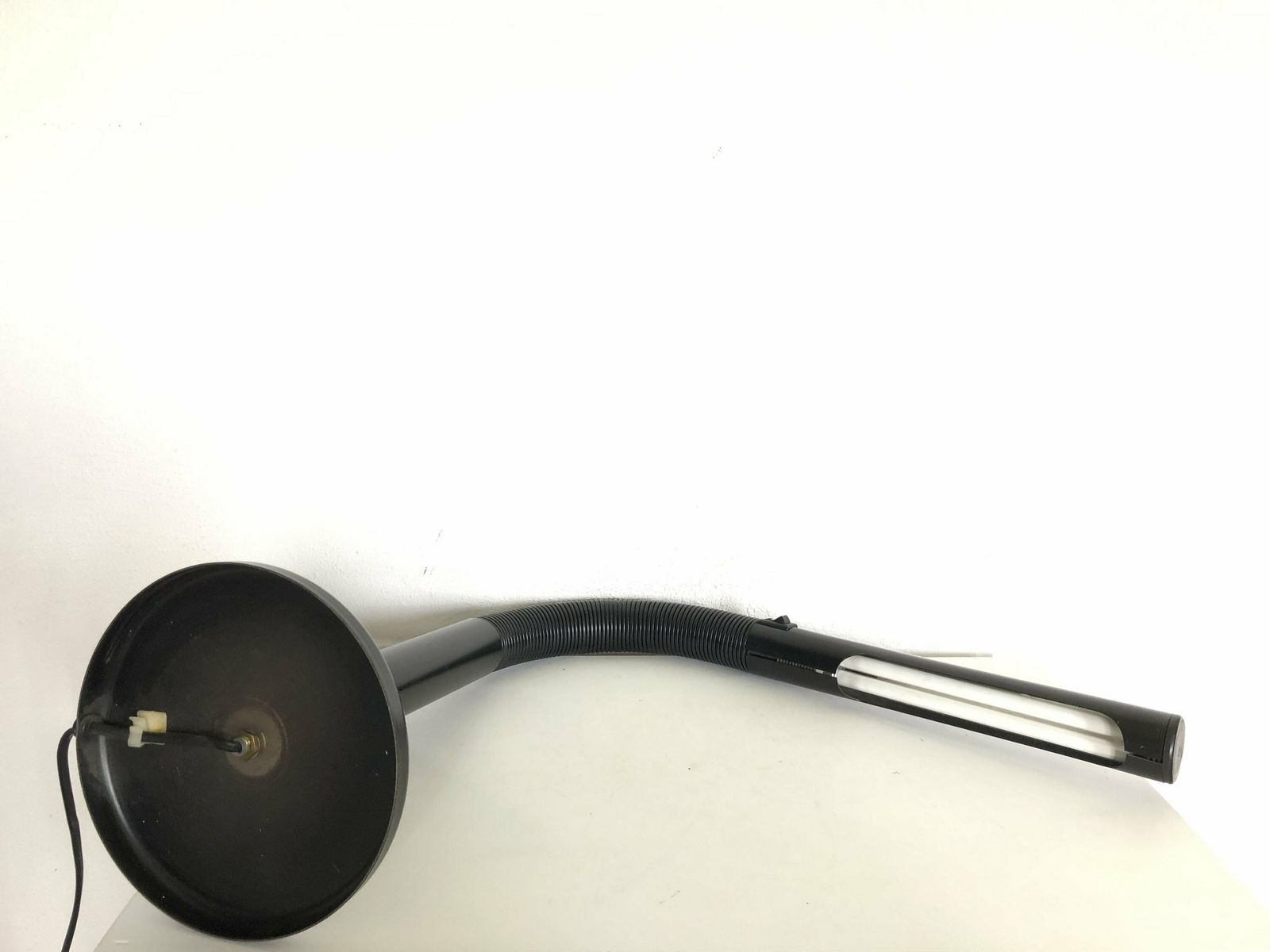 Minimalist Postmodern Tube Table Lamp In Black Painted Metal And Tubular Shapes With Flexible Arm photo vintage