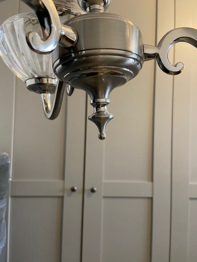 Lighting 1930's Pair Of Pendant Art Deco Light Fittings, 1 X 3 Arm And 1 X 5 Arm photo
