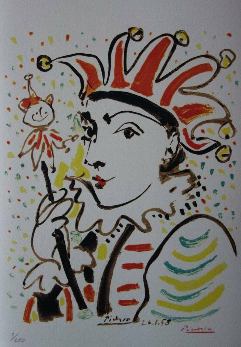 Fine Cubist Limited Edition Print   Joker, Pablo Picasso, Hand Signed & Hand Numbered