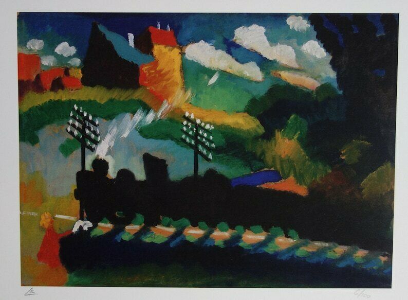 Fine Abstract Limited Edition Print – Landscape With Train, Wassily Kandinsky, Signed & Numbered photo for sale