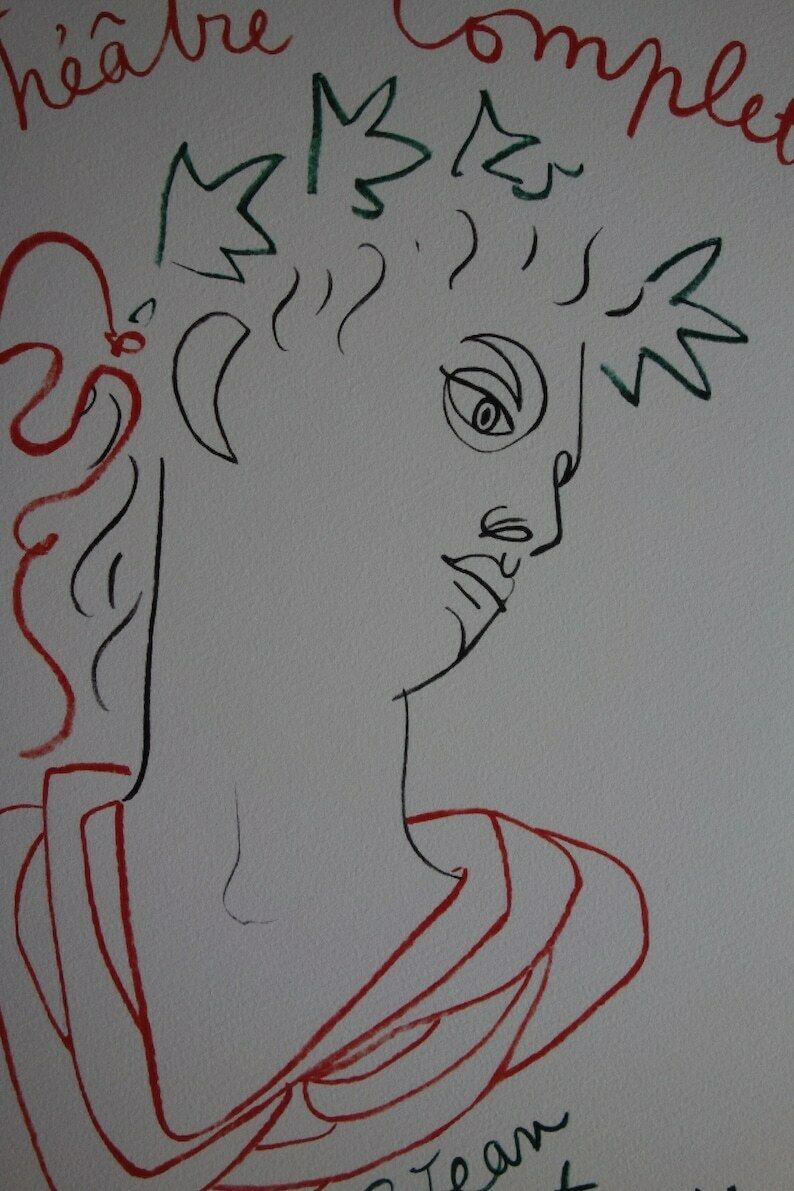 Rare Beautiful Limited Illustration Print   Portrait, Jean Cocteau, Signed, Numbered & Stamped photo for sale