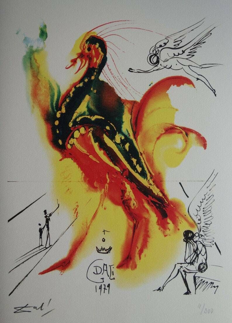 Fine Surrealist Limited Edition Print, Phoenix Bird, Salvador Dali, Signed & Numbered In Pencil photo furniture