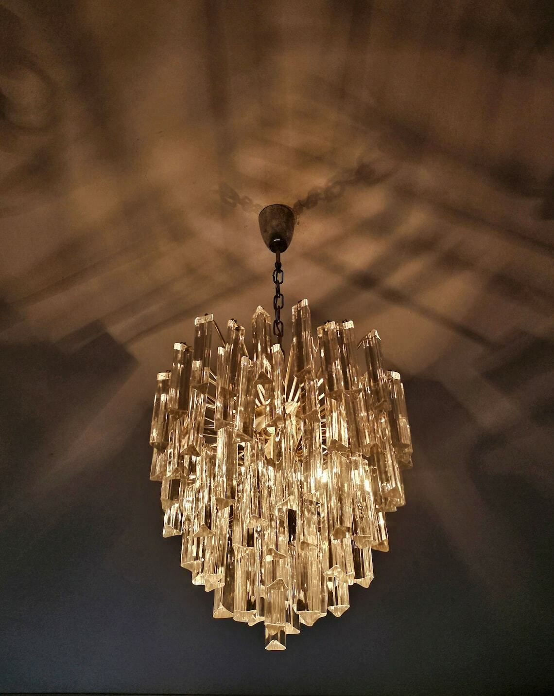 Glamorous Mid Century Modern Triedri Crystal Chandelier By Paolo Venini // Made In Italy In 1950s photo for sale