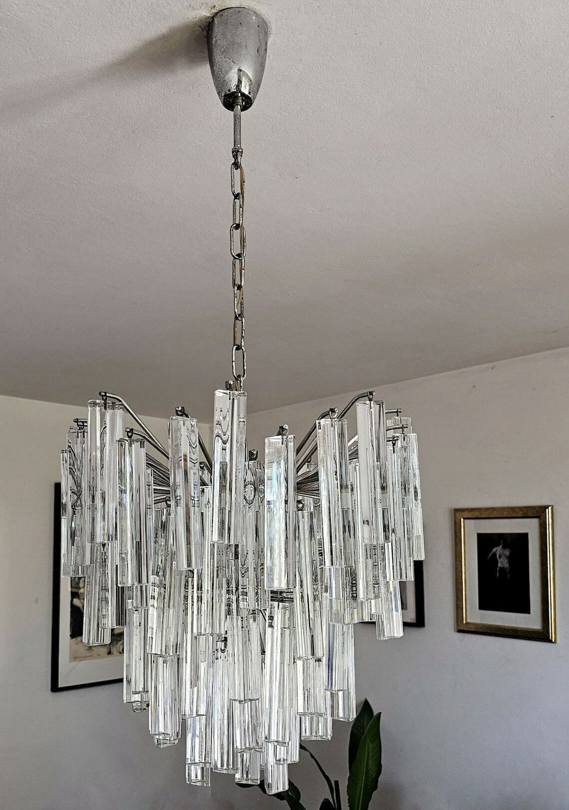 photo for sale Glamorous Mid Century Modern Triedri Crystal Chandelier By Paolo Venini // Made In Italy In 1950s