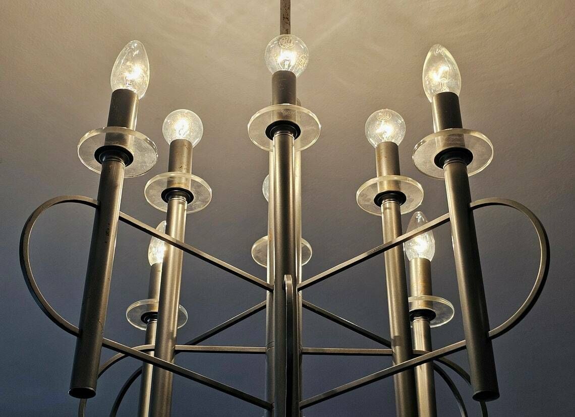 Minimalist Space Age 8 Arm Chandelier By Gaetano Sciolari Shaped As An Atom // Made In Italy In 1960s photo Lighting