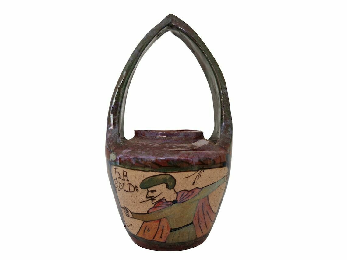 Louis Desmant Art Pottery Vase, Antique French Gloss Luster Ceramic, Bayeux Tapestry photo vinterior