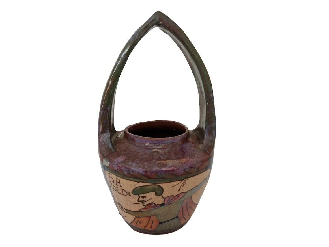 Louis Desmant Art Pottery Vase, Antique French Gloss Luster Ceramic, Bayeux Tapestry photo vintage