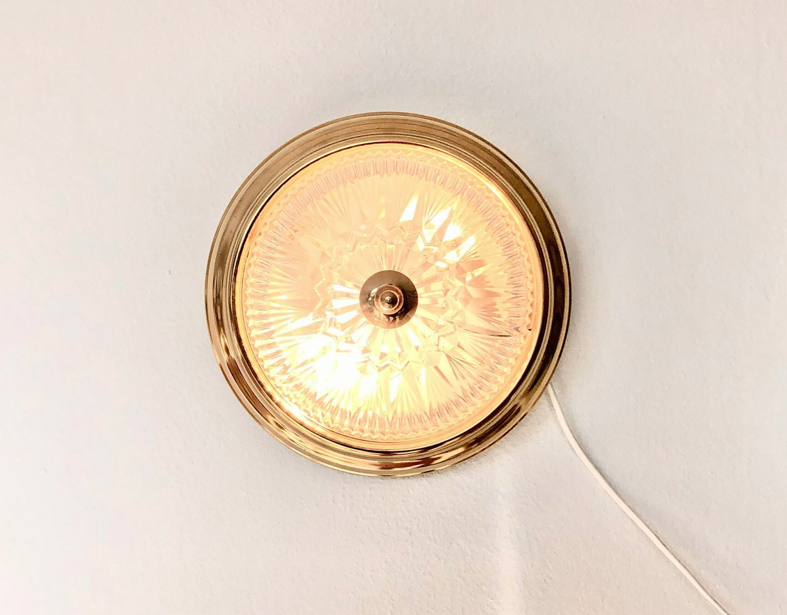 Mid Century Modern Swedish Design Ceiling Or Wall Lamp In Brass And Glass   Design From Raf