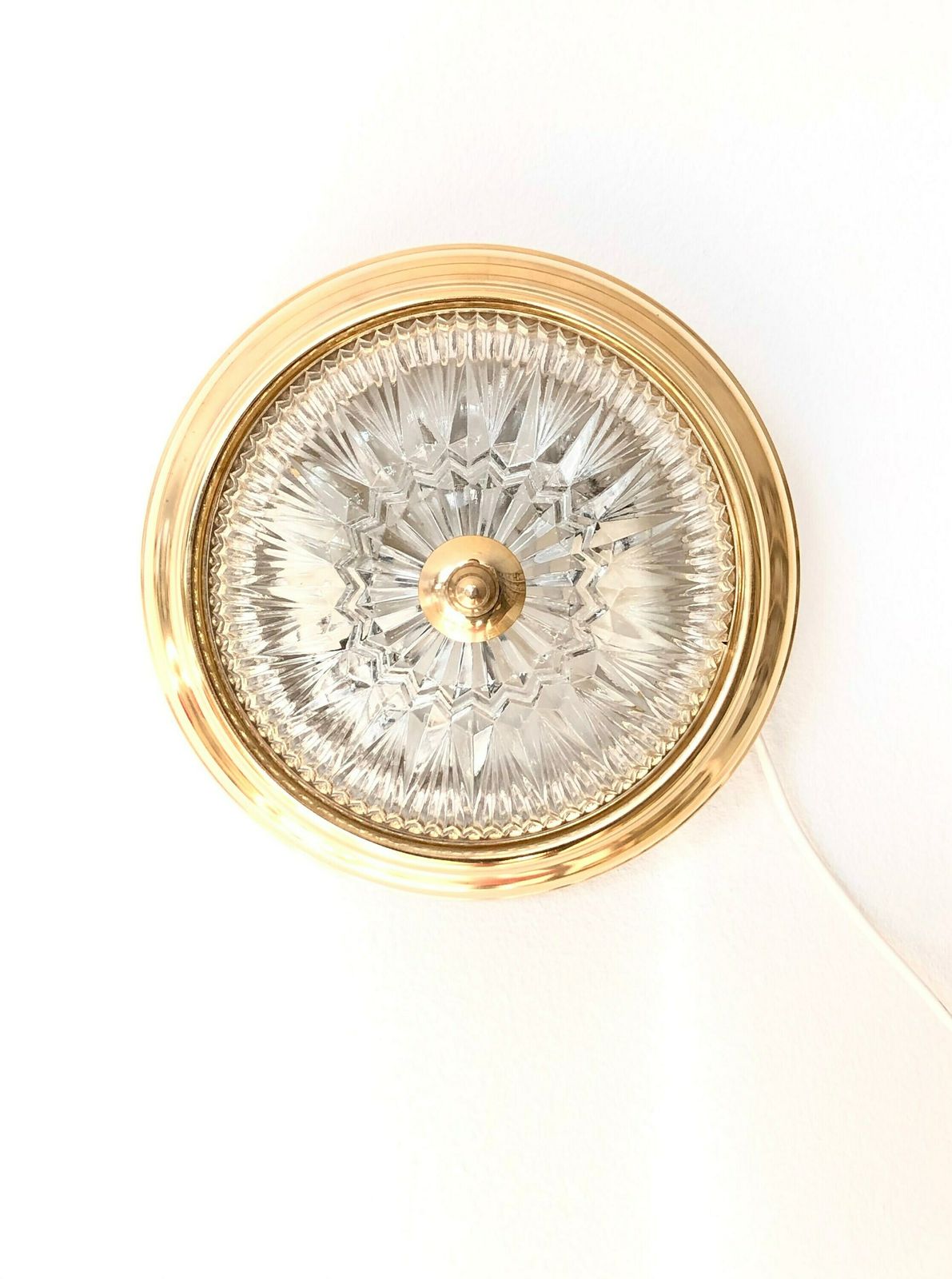 Mid Century Modern Swedish Design Ceiling Or Wall Lamp In Brass And Glass   Design From Raf photo for sale