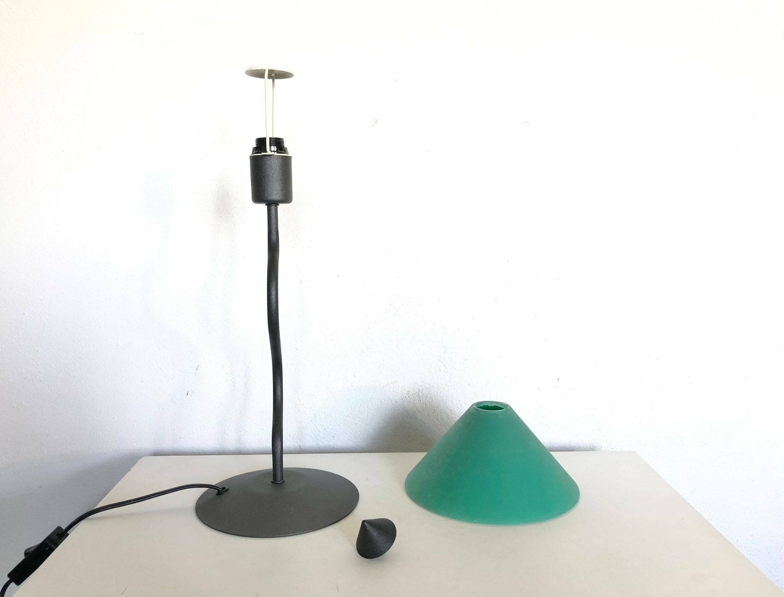 Danish Postmodern Table Lamp In Organic Shaped Swaying Metal Base And Pointy Green Glass Shade   Design From E.S. Horn photo vintage