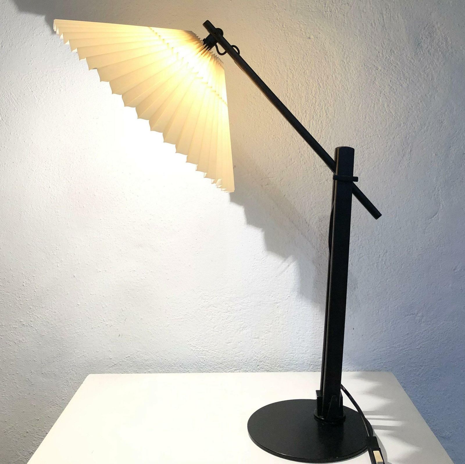 Original Caprani Mid Century Modern Danish Table Lamp In Rare Model Dark Wood With Beige Pleated Shade