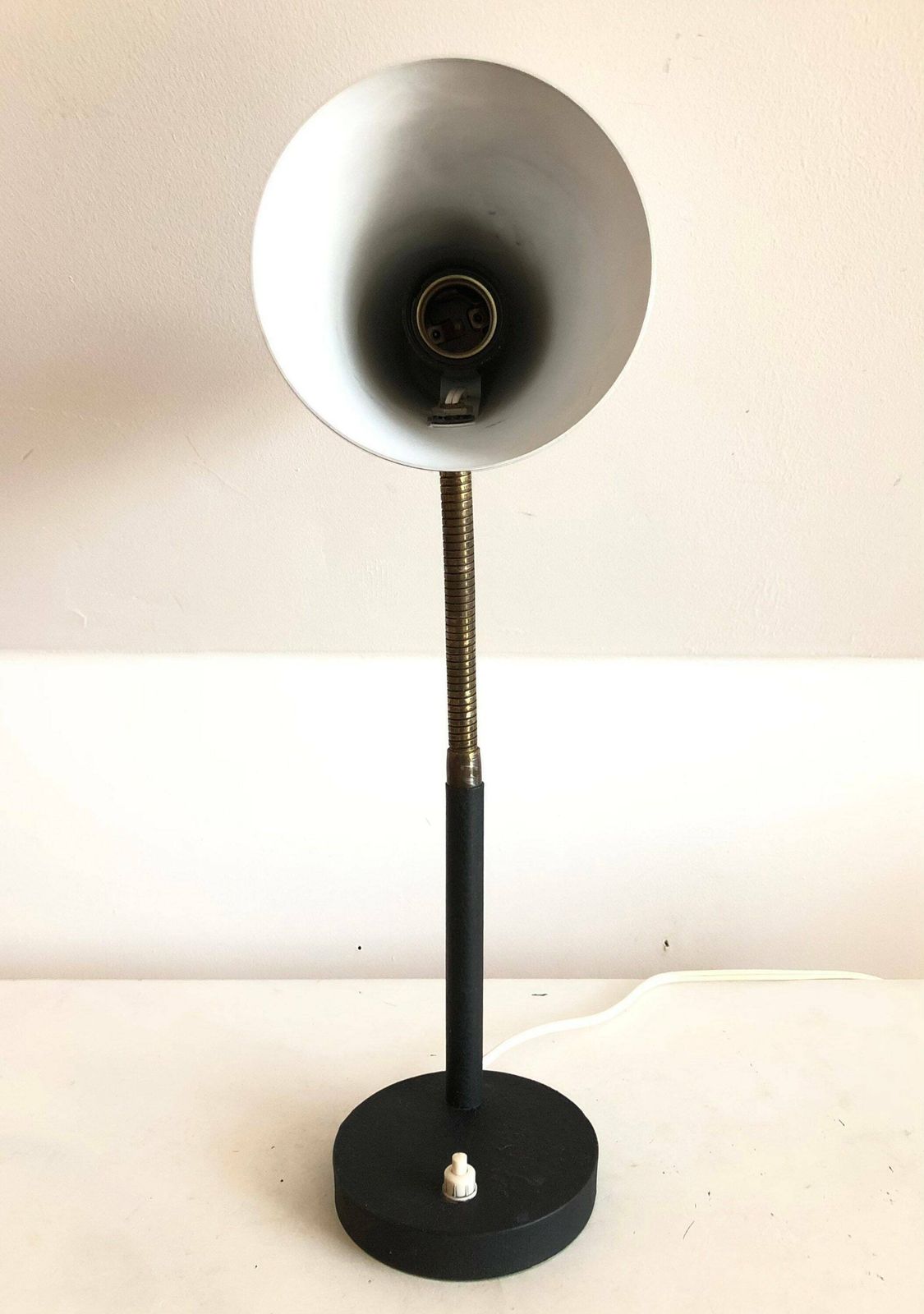 Vintage Classic Table Lamp In Cool Design With Aluminium Shade, Flexible Metal Neck And Patinated Black Metal Base photo 221.0