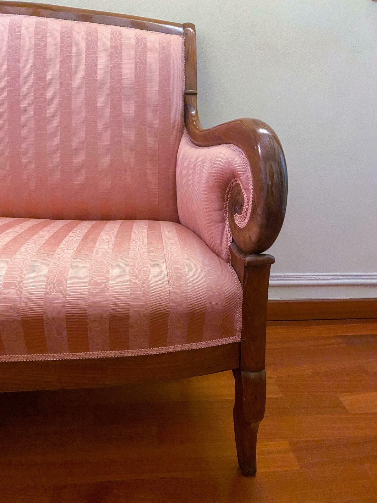 photo furniture Antique Restoration Era Walnut Sofa, France 1830s