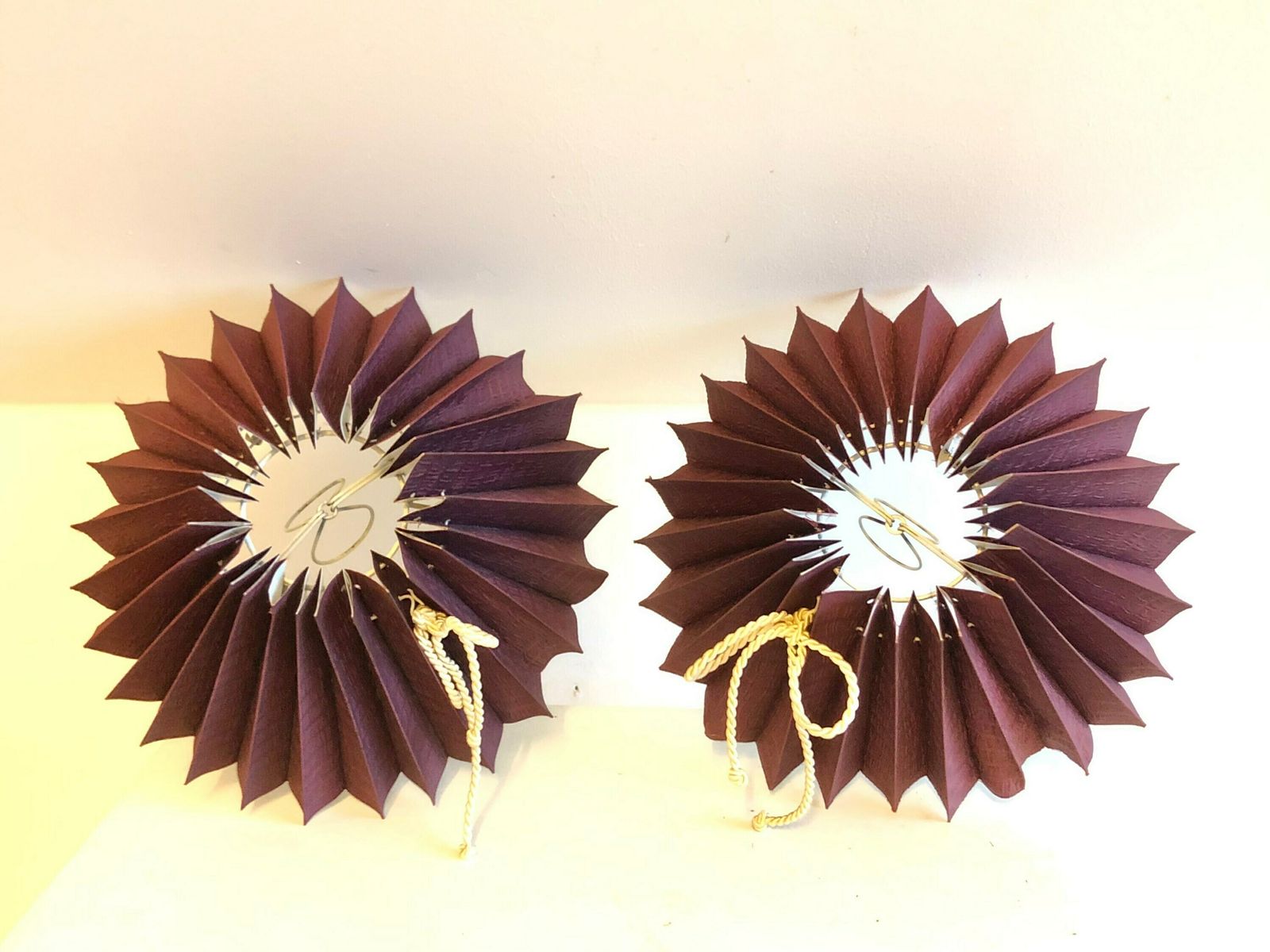 Pair Of Danish Mid Century Glass Table Lamps In Yellow With Purple Patterned Pleated Shades   Design By Plus Lys photo 233.0
