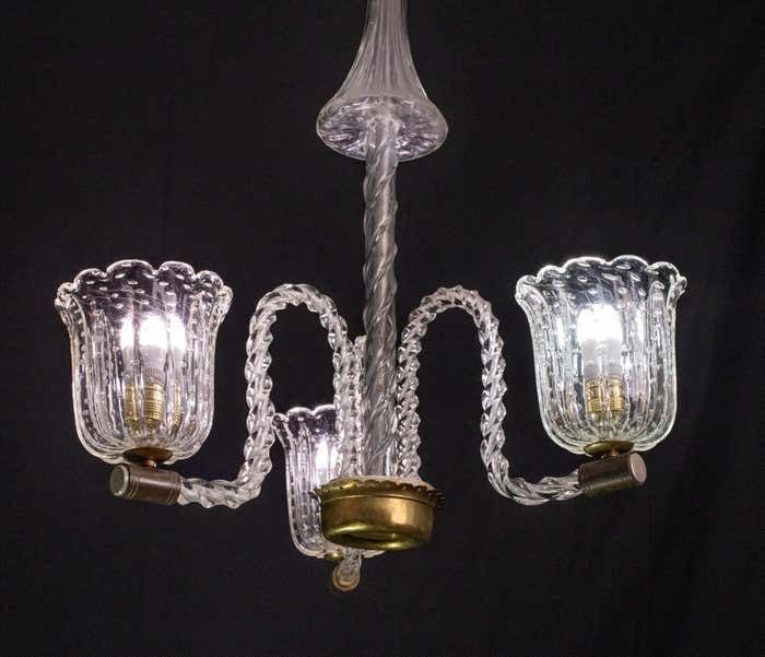 Elegant Ercole Barovier Art Deco Chandelier, "Bullicante" Glass Murano, 1940s photo Lighting