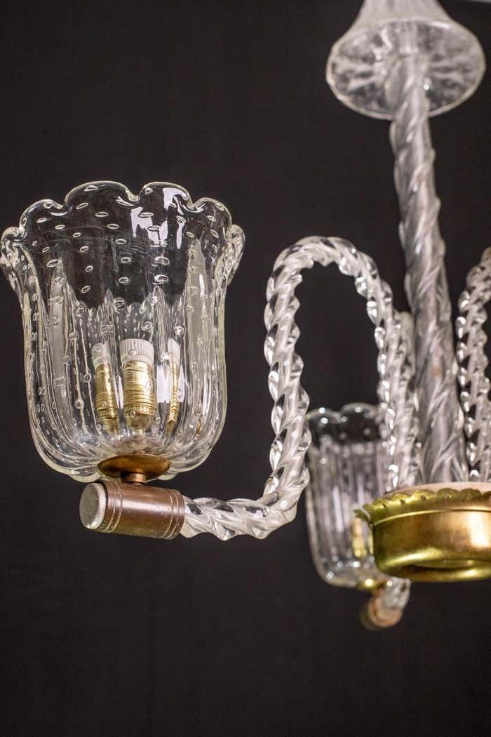 Elegant Ercole Barovier Art Deco Chandelier, "Bullicante" Glass Murano, 1940s photo vintage