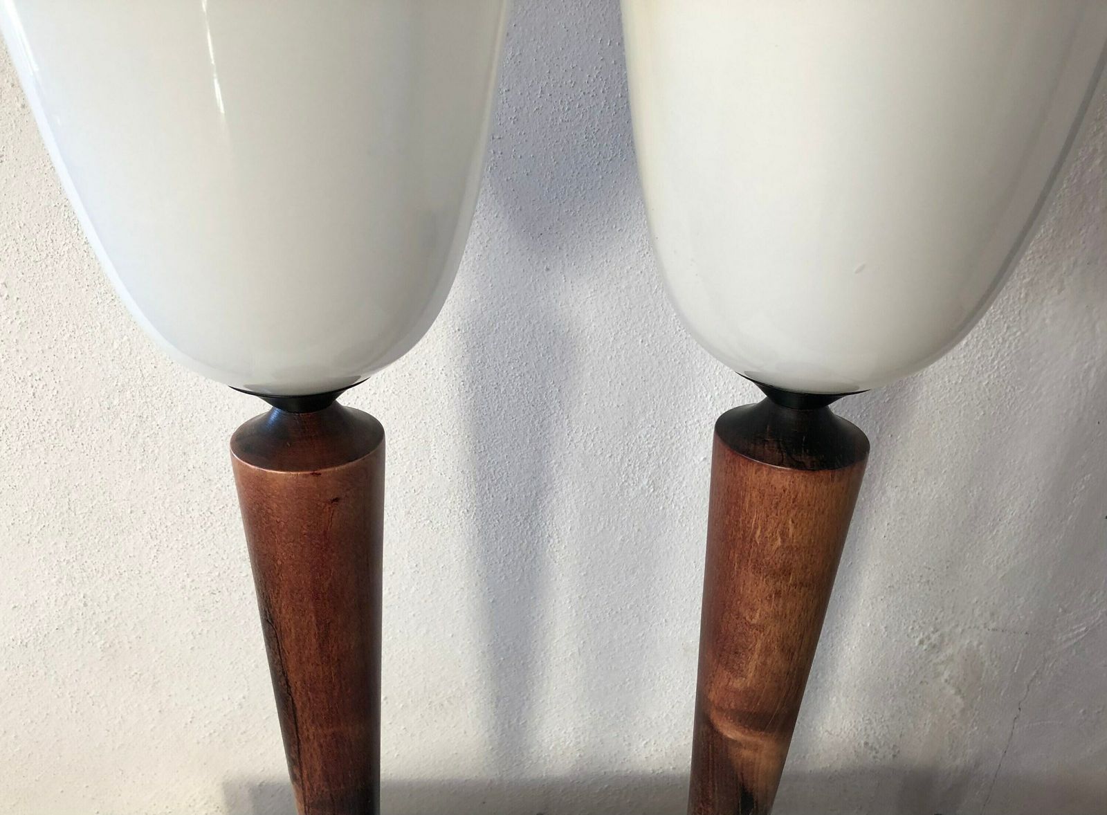 Pair Of Vintage Othello Wooden Table Lamps With White Glass Shades   Design From Société Centrale D’eclairage (Sce) photo 430.0