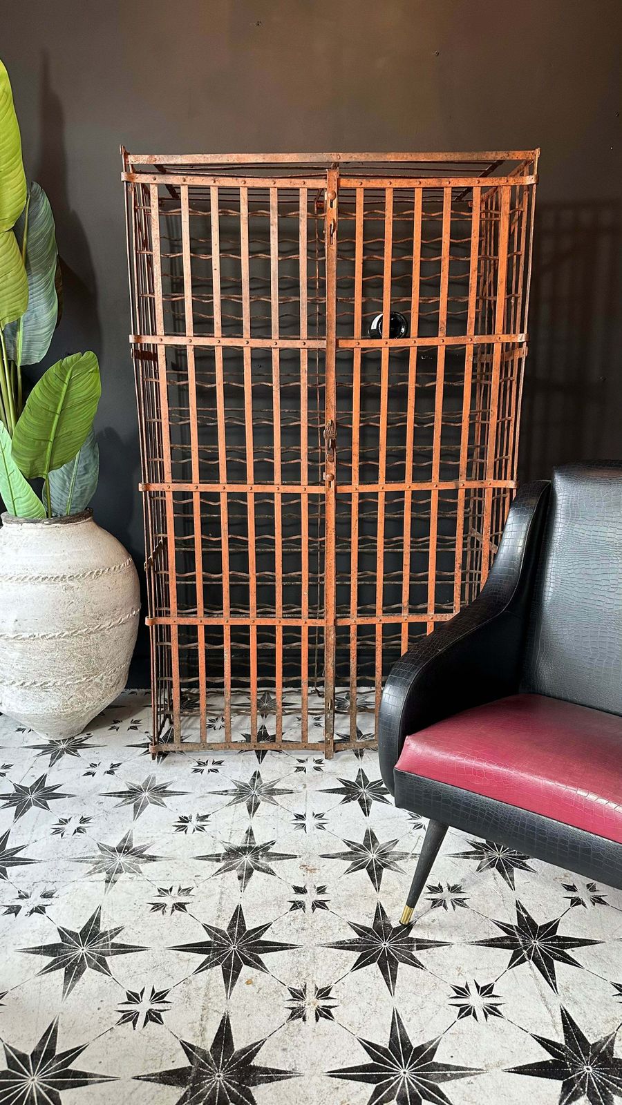 Original French Antique Wine Safe Rack — 300 Bottle Capacity, Red Patina, C.1900–1930 photo vintage