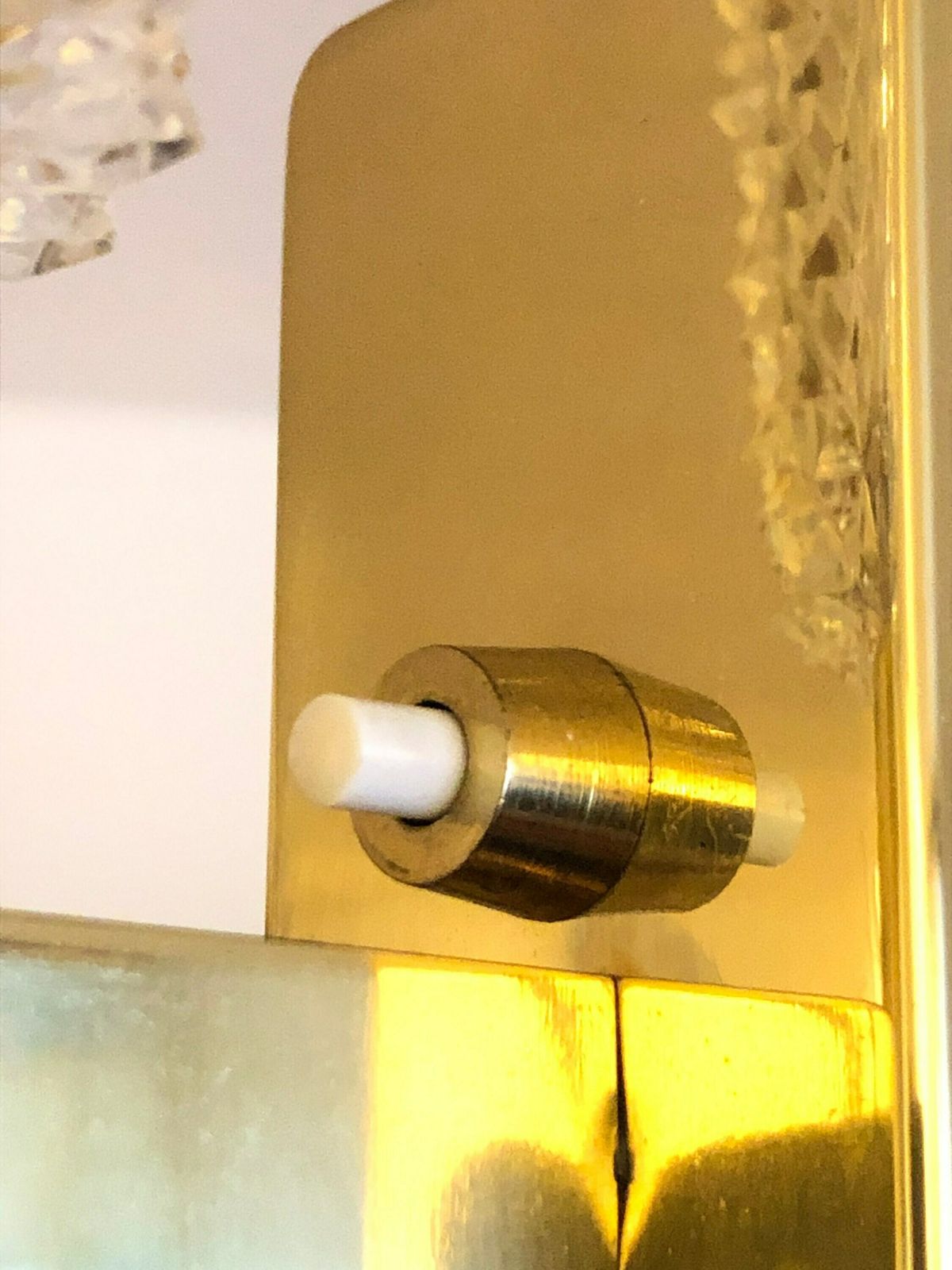 Pair Of Elegant Danish Mid Century Brass Wall Lamps In Modernist Design With Beautiful Crystal Shades photo vintage