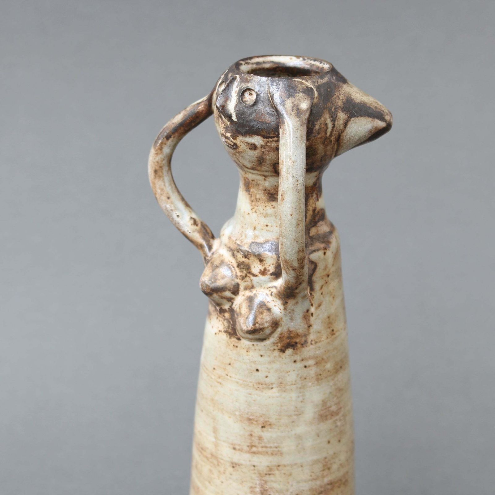 French Glazed Ceramic Woman With Arms Raised By Jacques Pouchain (Circa 1960s) photo vintage