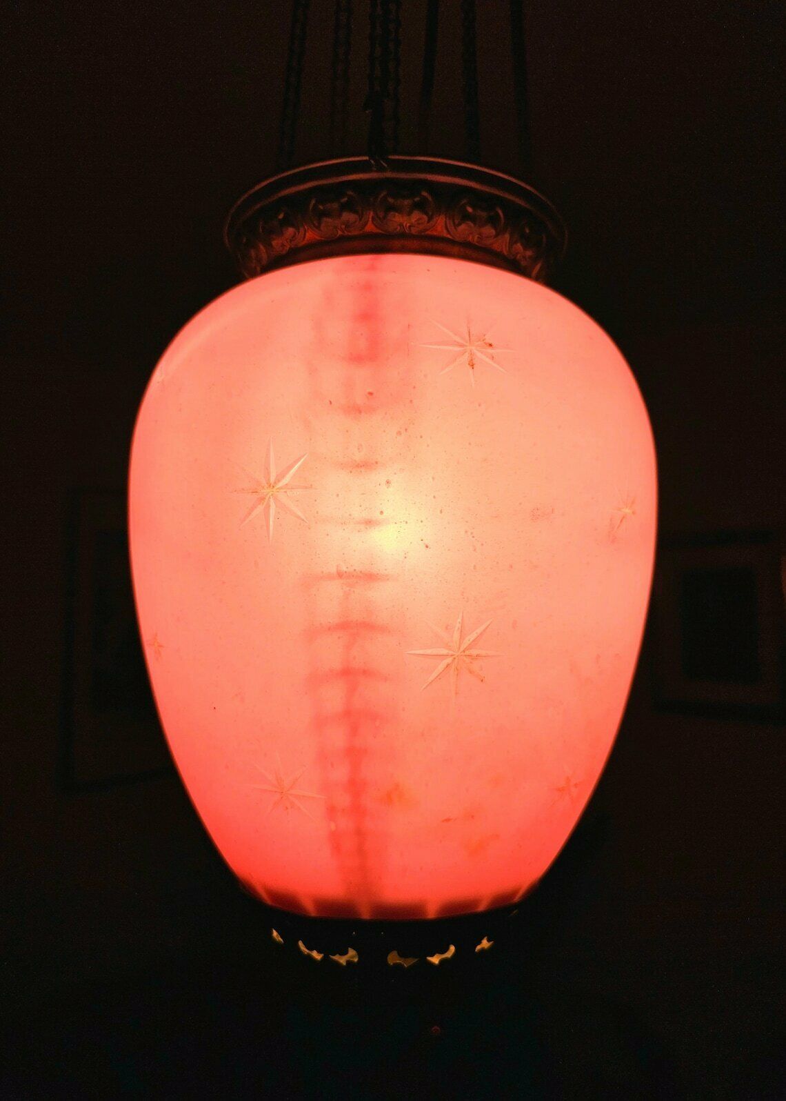 Antique Pink Glass And Brass Lantern // Made In Austria Cca. 1850s photo furniture