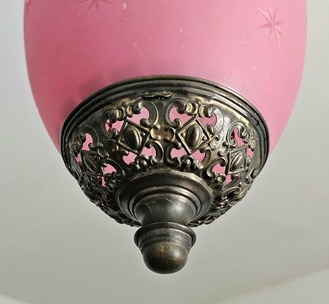 Antique Pink Glass And Brass Lantern // Made In Austria Cca. 1850s photo for sale