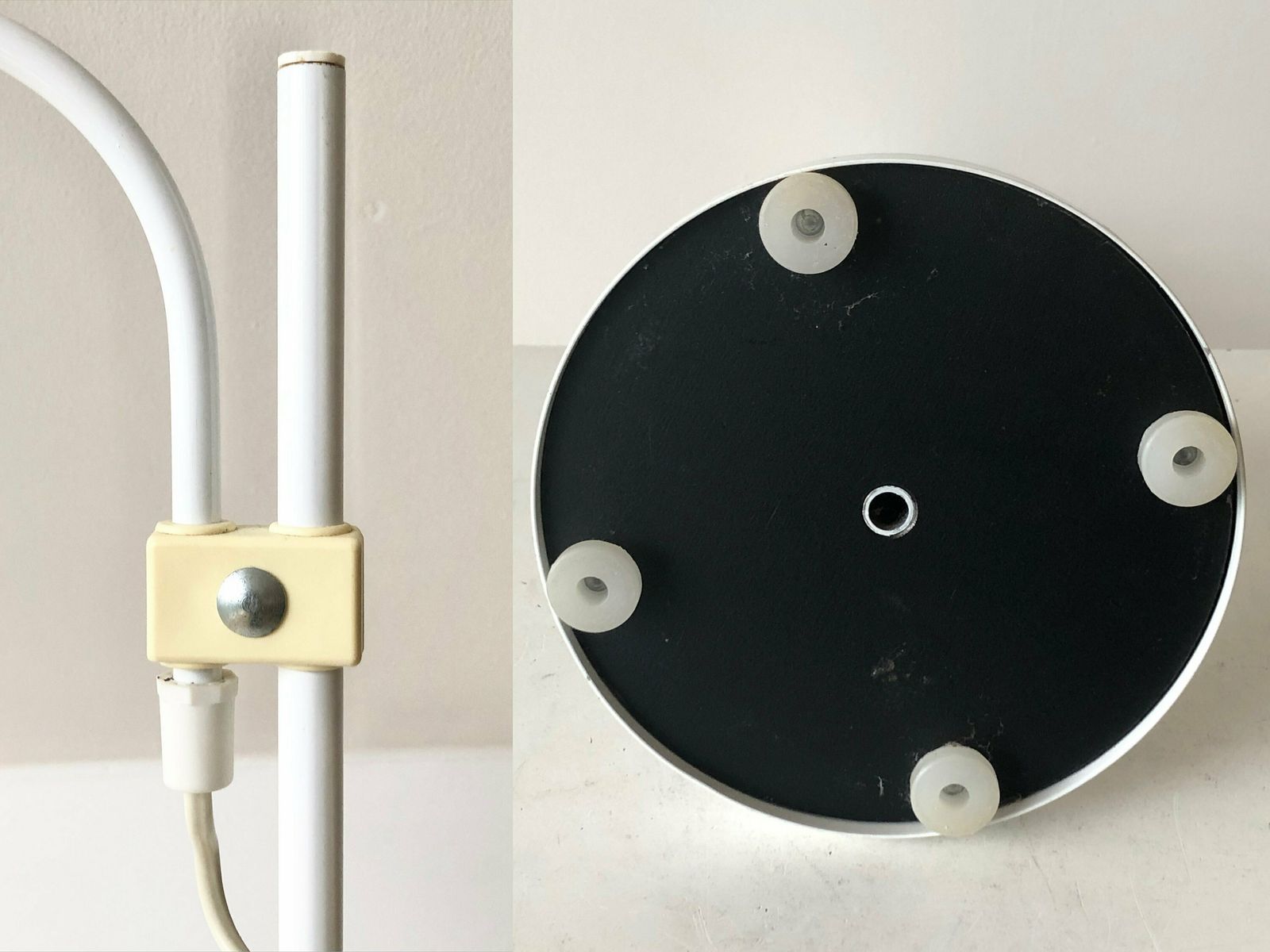 photo furniture Danish Vintage Minimalist Mid Century Table Lamp In White Painted Metal With White Pleated Shade
