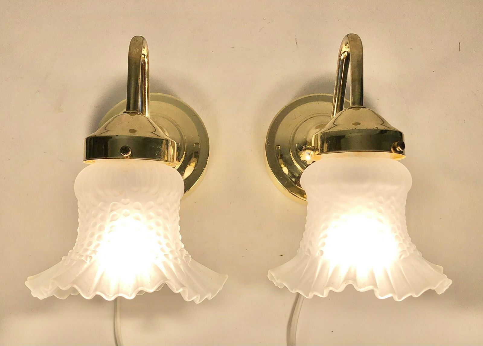 Danish Mid Century Wall Lamps With Patterned Glass Shades And Gold Metal Details   Design From Hagro A/S photo furniture