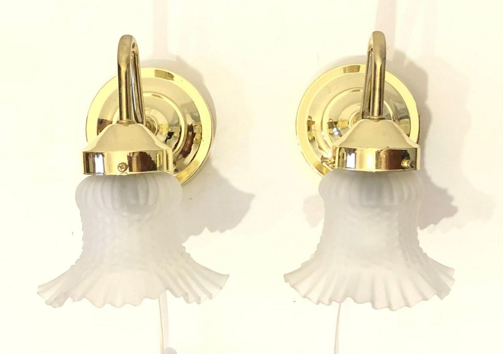 Danish Mid Century Wall Lamps With Patterned Glass Shades And Gold Metal Details   Design From Hagro A/S photo vinterior